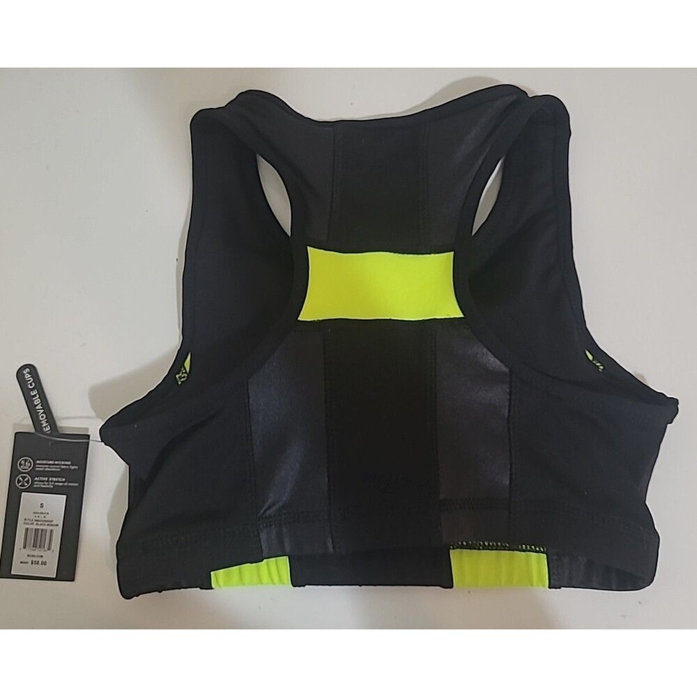 BCBG MAXAZRIA Women Black Neon Yellow Sports Bra Activewear Size Small Tags - Picture 2 of 11